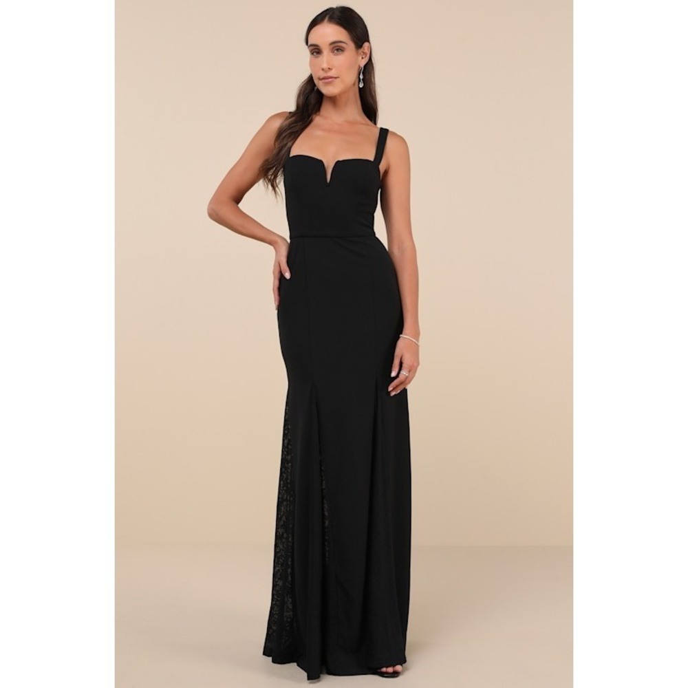 NWT Lulus Flawless Concept Black Sleeveless Lace A-line Maxi Dress - Size XS